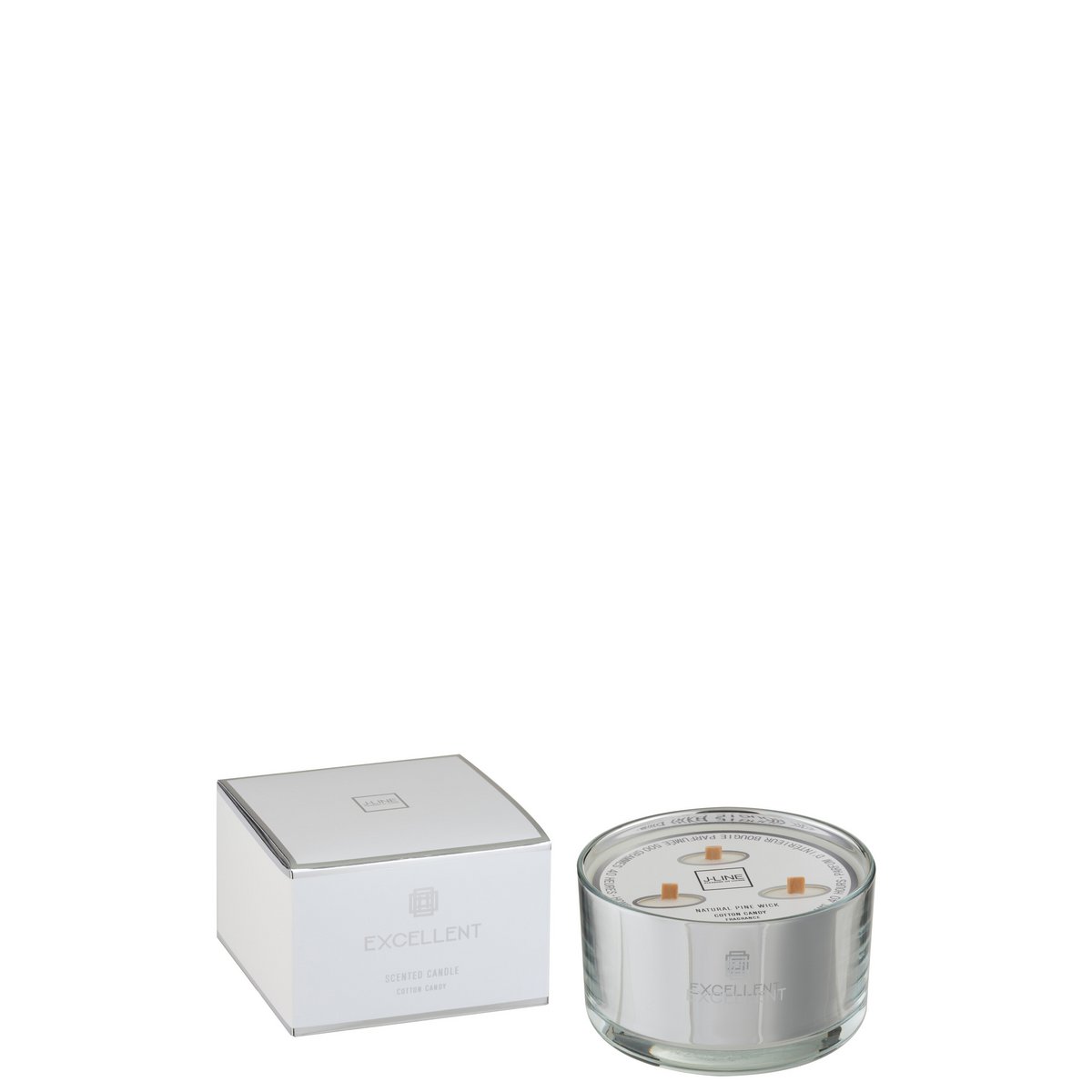 Bougie parfumée J-Line Excellent en verre argenté avec étiquette Cotton Candy
