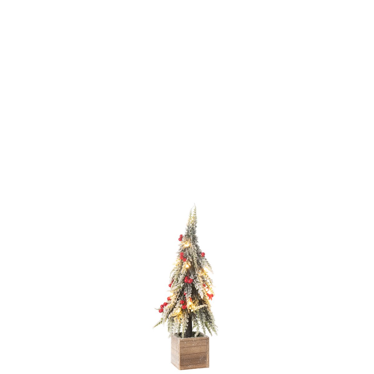Sapin de Noël J-Line Snow en plastique vert et rouge avec LED, vue de face.