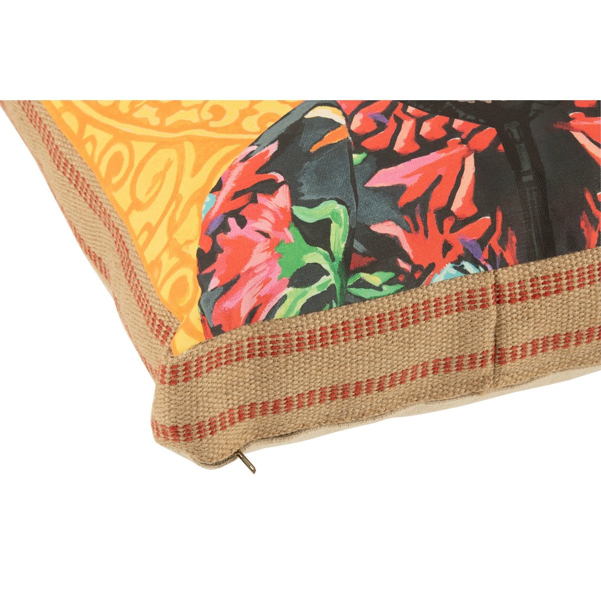 Détail du coussin Dog Popart - textures polyester et lin