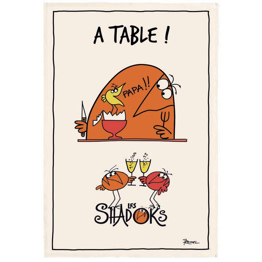 Torchon Shadoks À table Écru avec motif ludique en cuisine