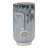 Vase en porcelaine bleu bicolore avec design de visage stylisé