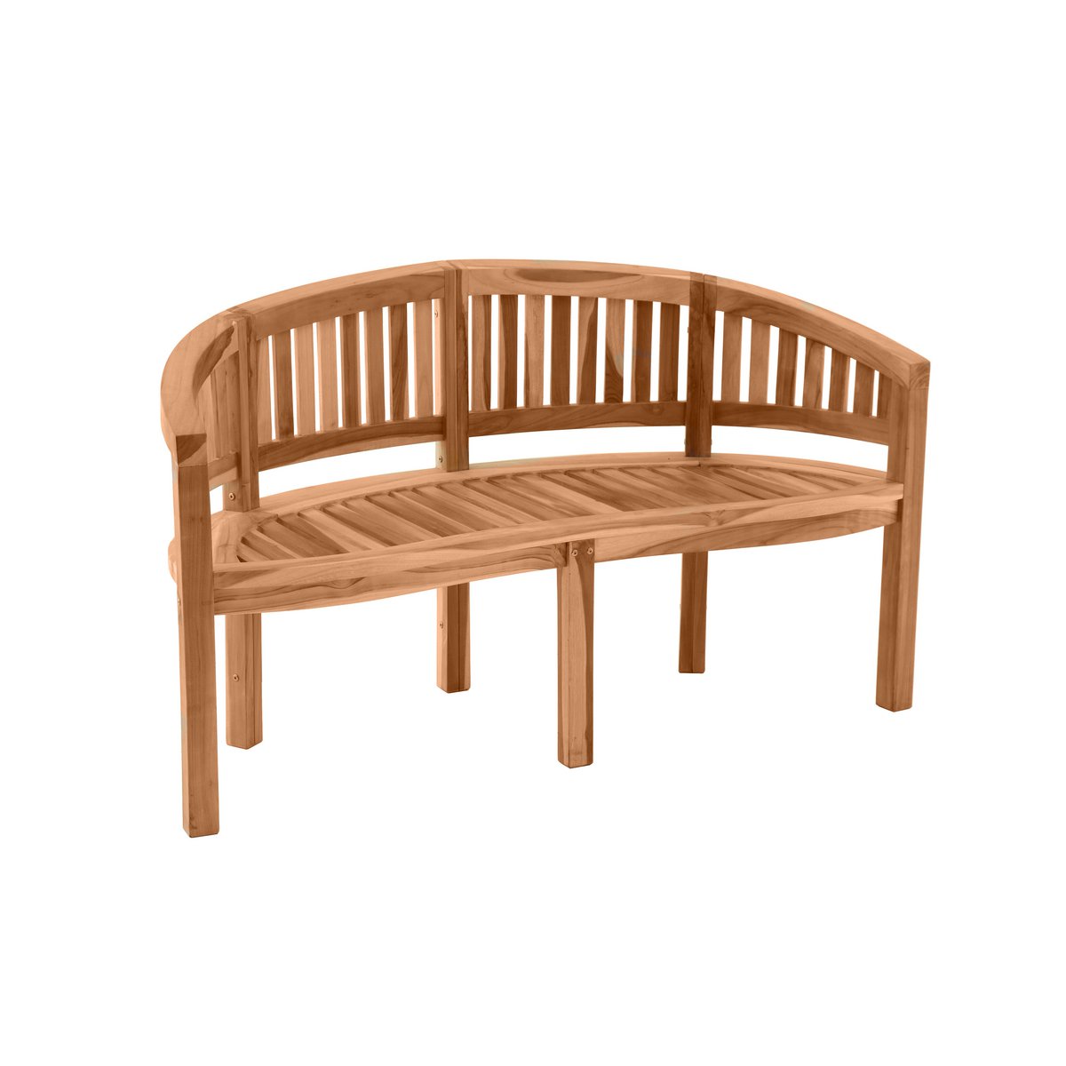 Banc de jardin en teck de 150 cm avec design en forme de banane