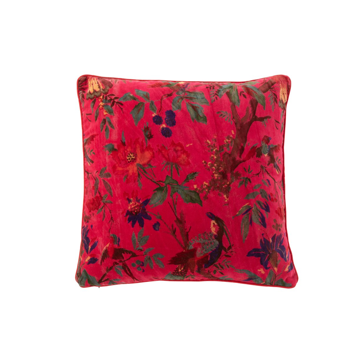 Coussin Oiseaux en velours floral rose de J-Line, vue avant