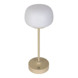 Batterie à LED / lampe de table "Pina" de 30 cm de haut, en métal (beige) et en verre (blanc), LED intégrés, blanc chaud