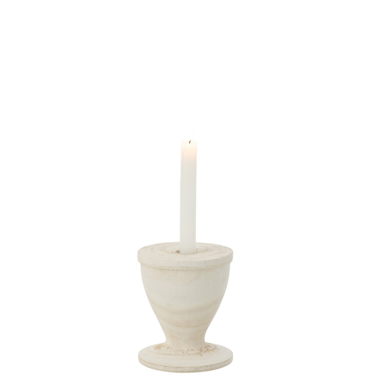 Bougeoir J-Line en bois blanc, vue latérale montrant la texture du bois