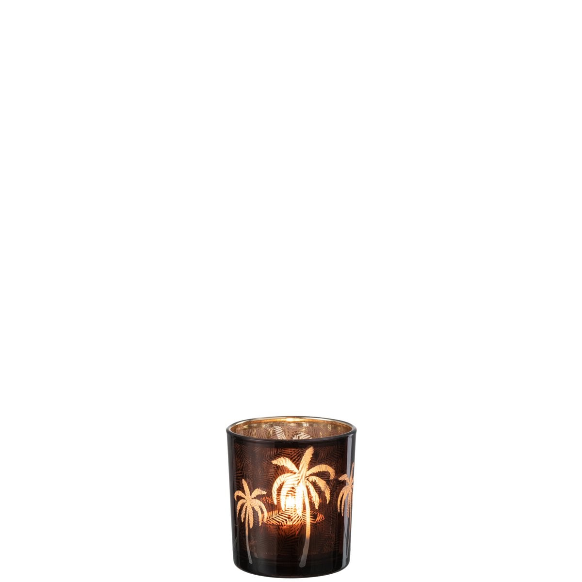 Photophore J-Line Palmier en verre marron, détail du motif palmier
