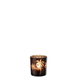 Photophore J-Line Palmier en verre marron, détail du motif palmier