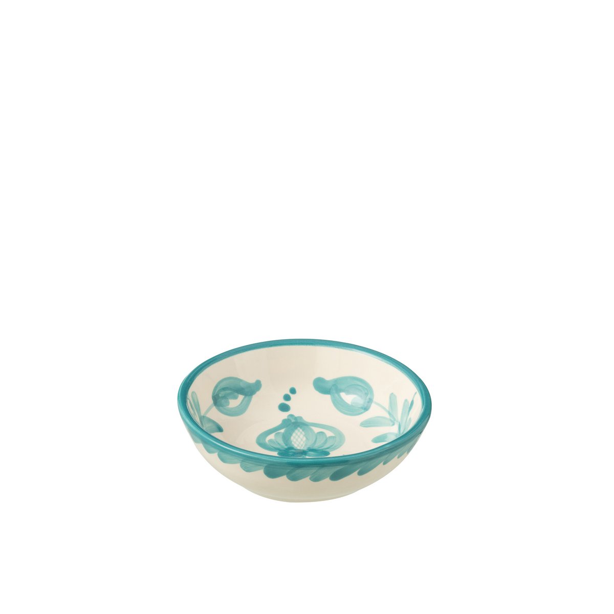 Bol en céramique Grenada de J-Line, coloris blanc et aqua, design méditerranéen.