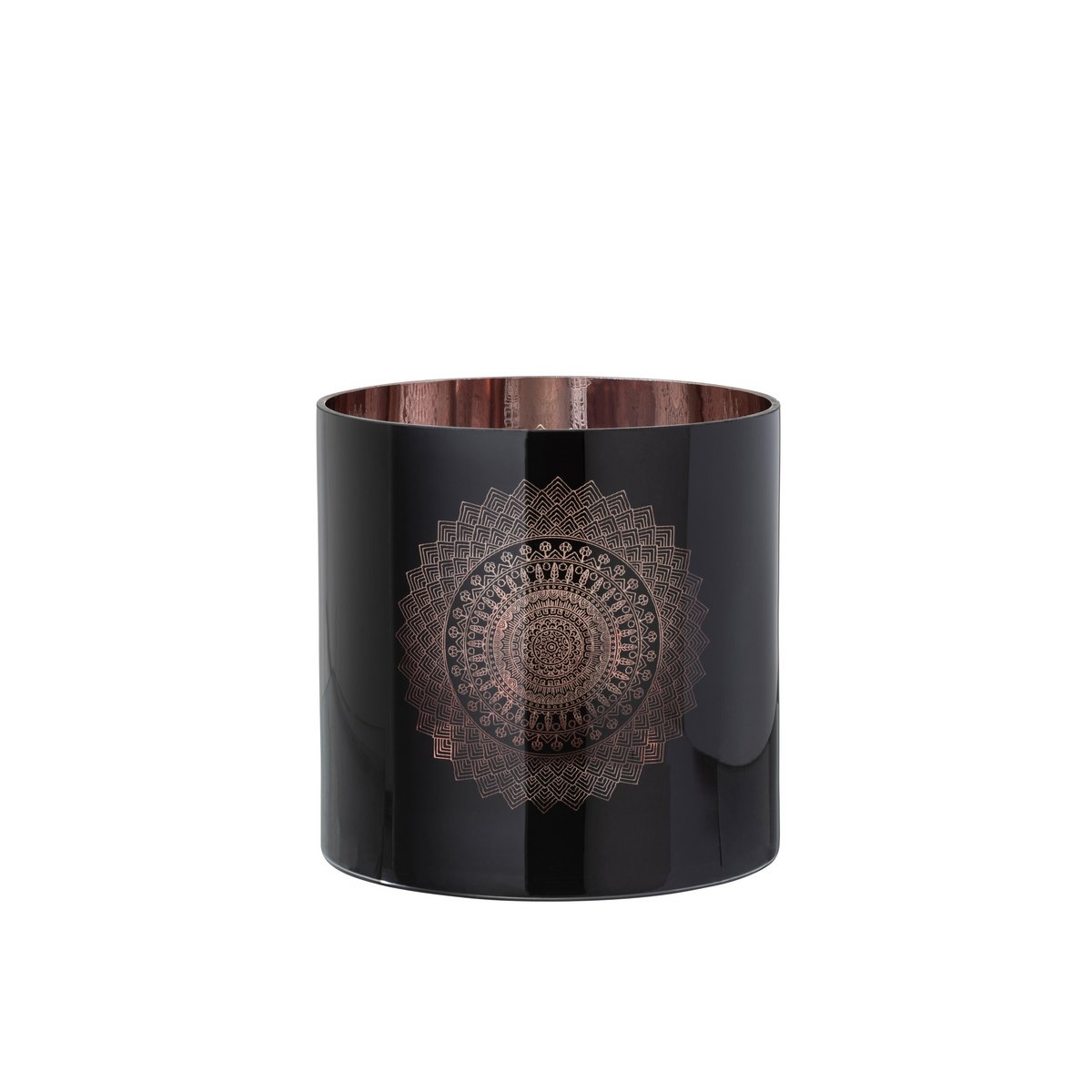 Lanterne J-Line Boho en verre noir et cuivre vue de face