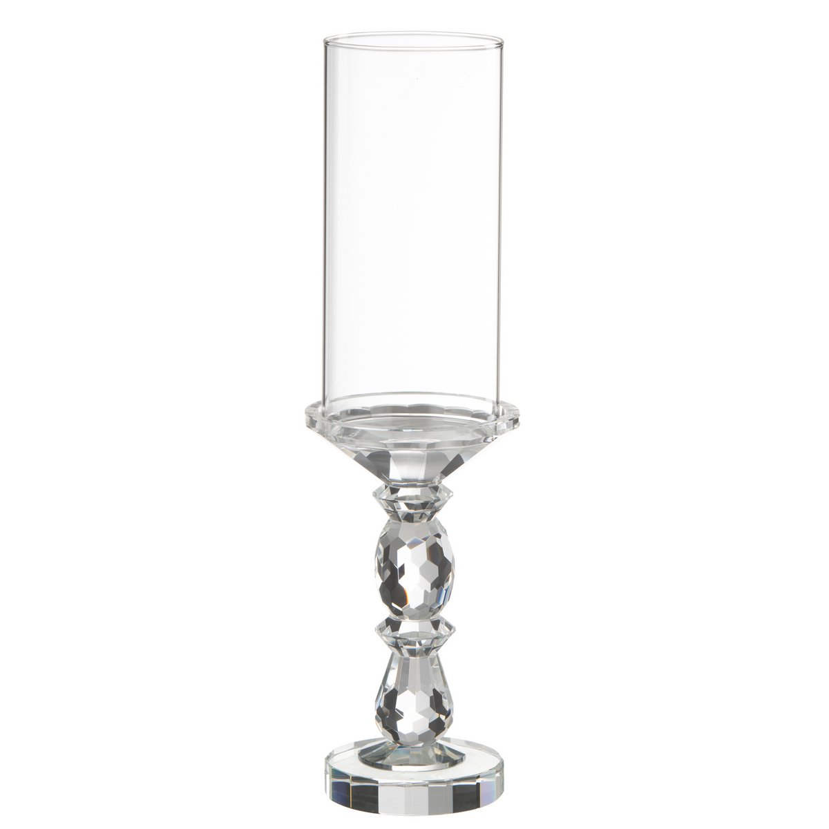 Bougeoir Marie en cristal transparent, vue de face, élégant et raffiné.
