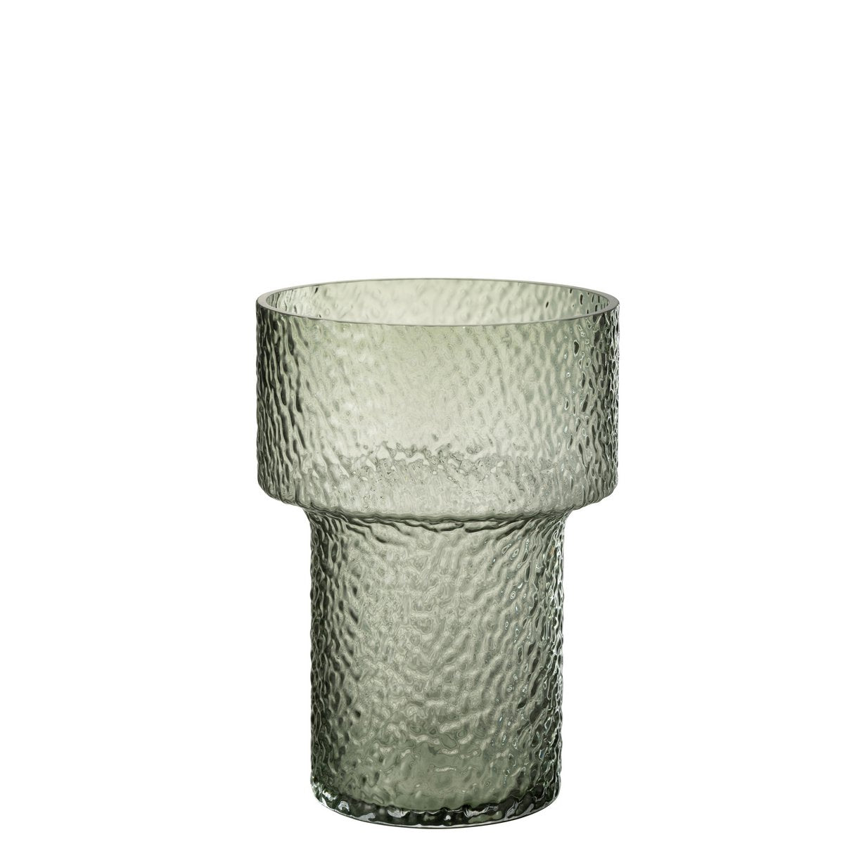 Vase Betty en verre vert, vue de face, 30 cm de haut