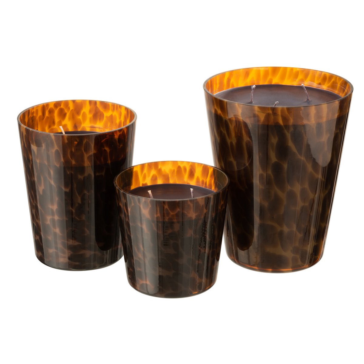 Bougie parfumée J-Line Noa en verre marron, ambiance bois de santal