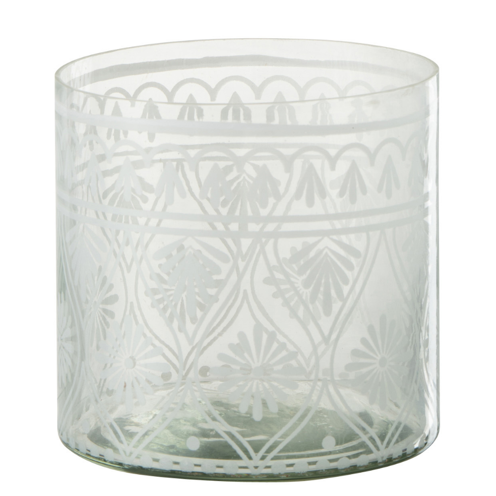 Lanterne J-Line Pattern en verre transparent et blanc, vue de face