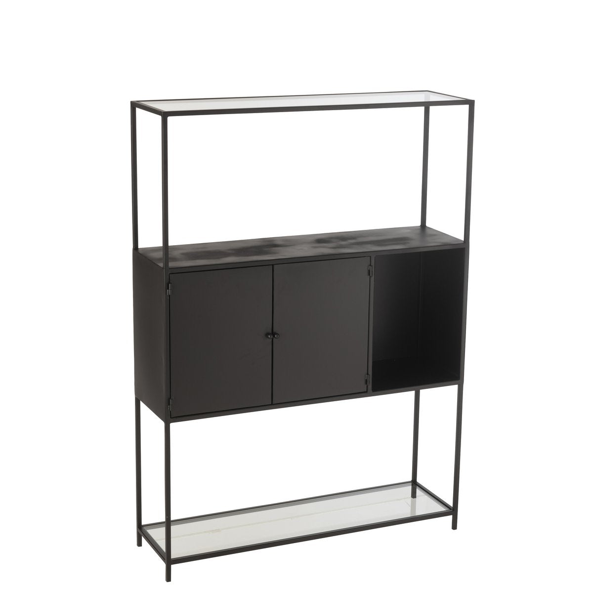 Étagère J-Line en métal noir avec étagères en verre