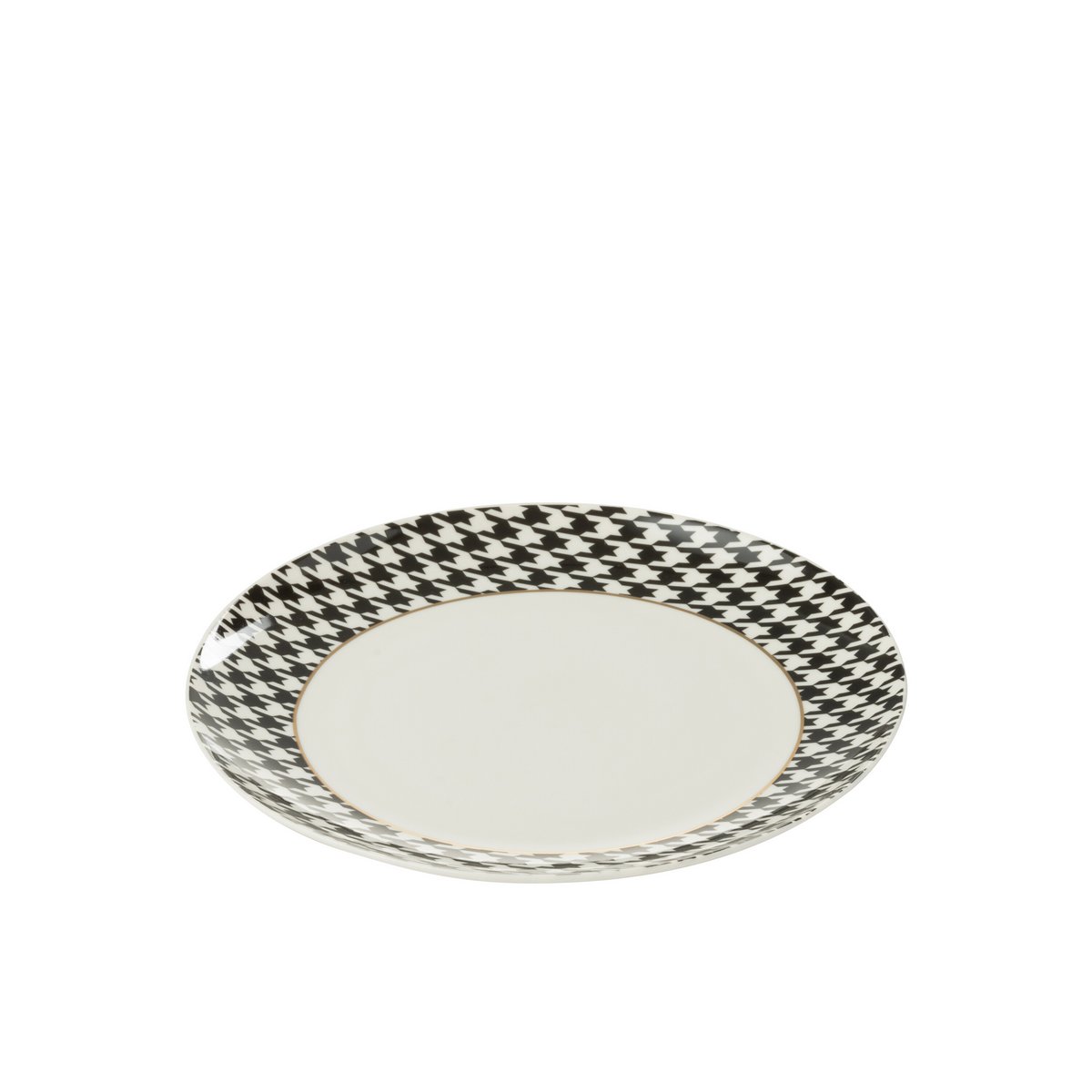 Assiette J-Line Pied-De-Poule en porcelaine, motif élégant noir et blanc