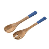 Lot de 2 ustensiles en bois de manguier bleu et naturel - détail
