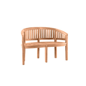Banc de jardin en forme de banane en teck, vue de face