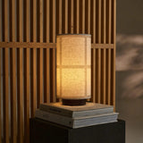 Lampe à poser Sakura marron foncé en lin et bois