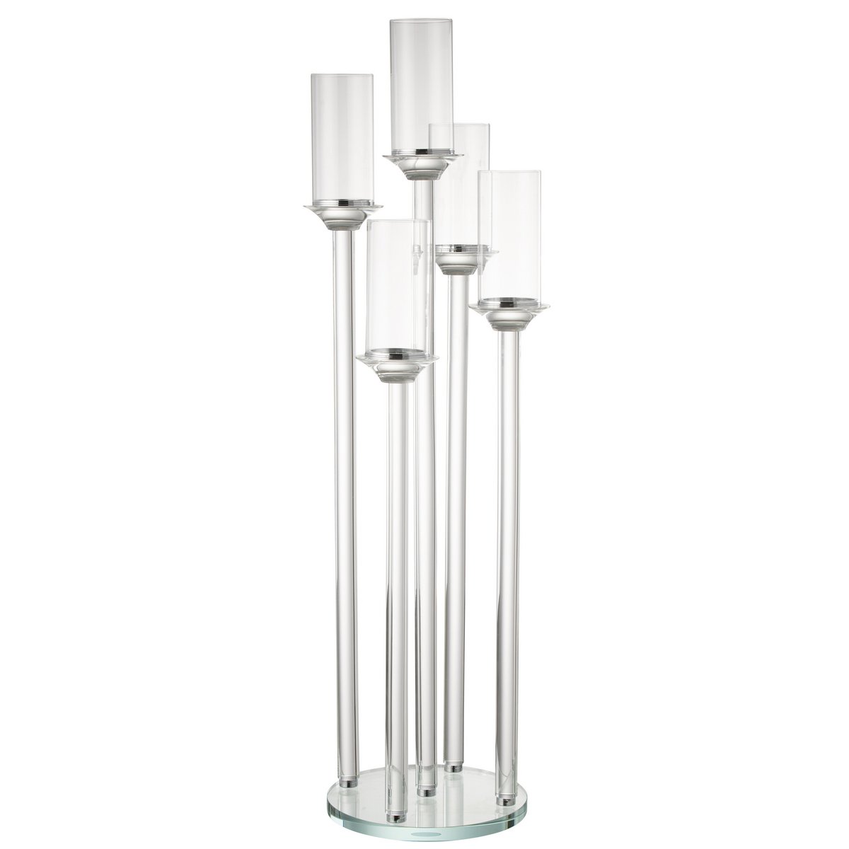 Bougeoir J-Line 5 grands en verre transparent, vue de face
