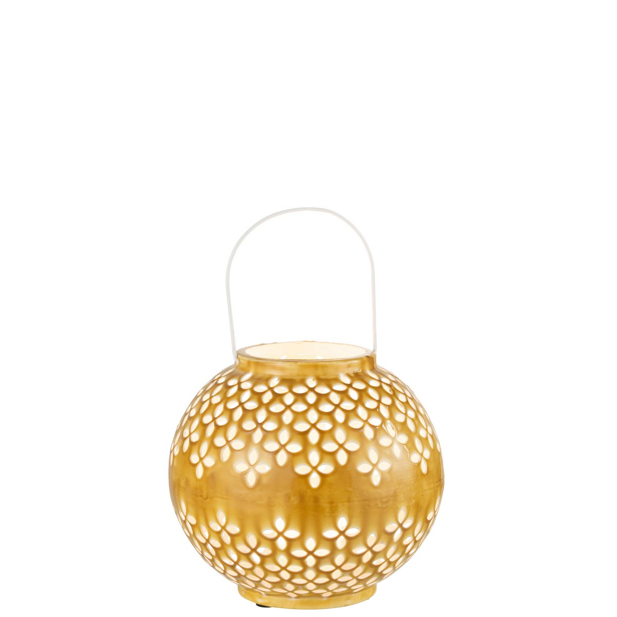 Lanterne J-Line Sphère Perforée en métal ocre, vue de face