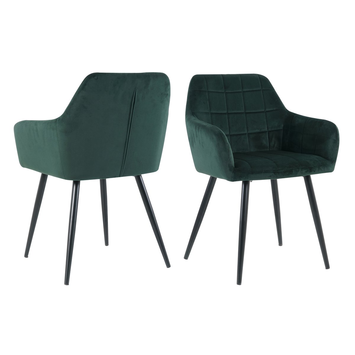 Fauteuil en velours vert avec surpiqûre carrée élégante
