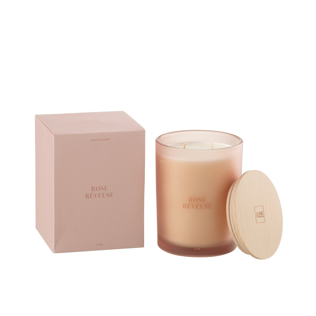 Bougie J-Line Rose Rêveuse dans un décor de salon moderne