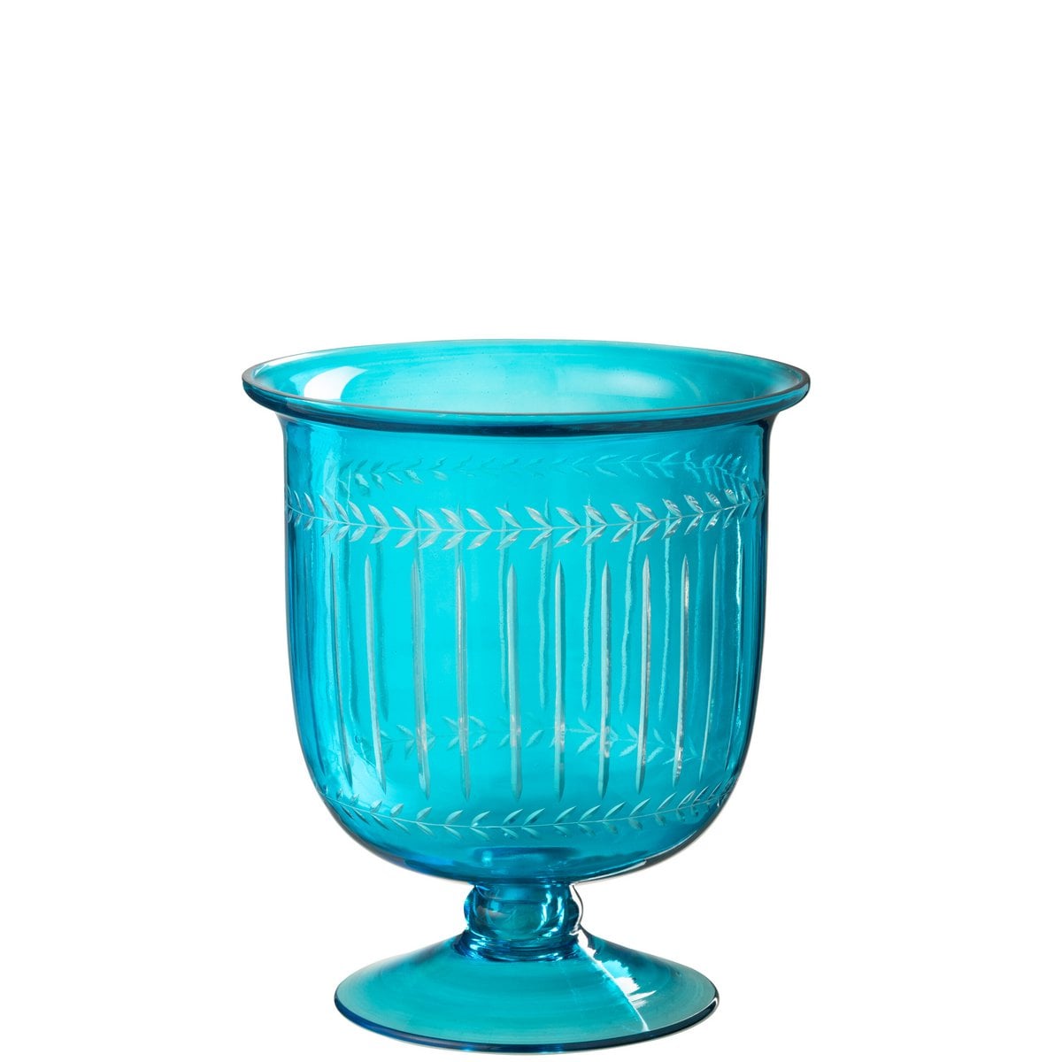 Vase Tarifa en verre azure, élégant et moderne, vue de face.