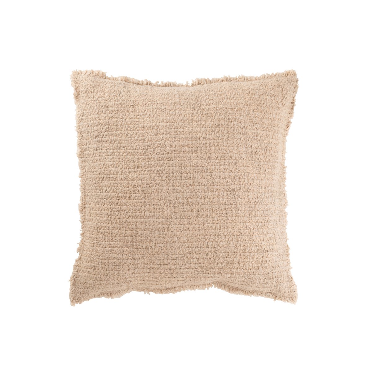 Détail du coussin J-Line effiloché beige, texture coton-polyester