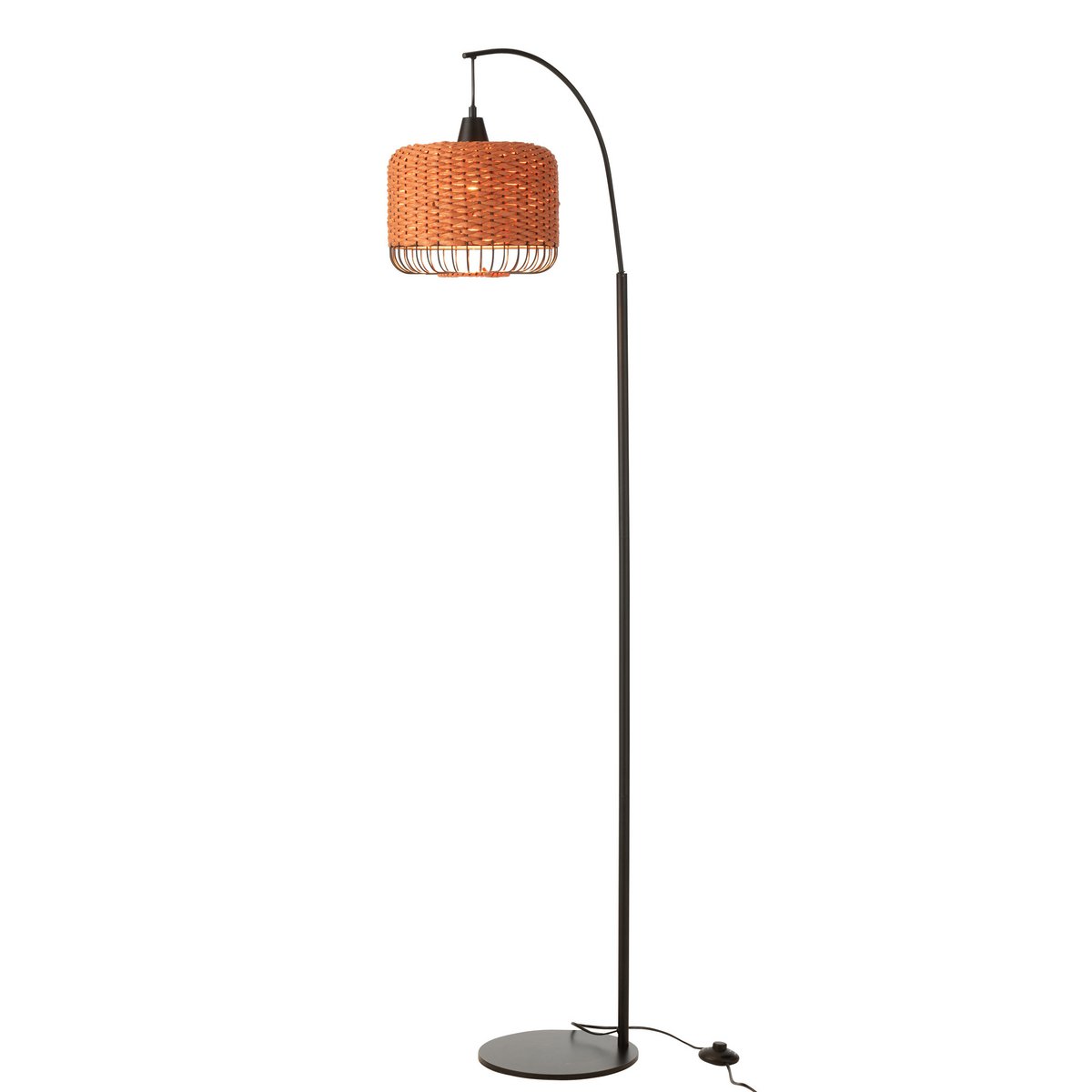 Lampadaire J-Line en métal orange, vue de face avec éclairage