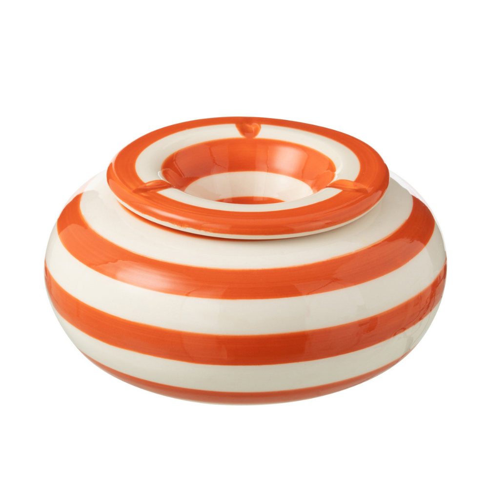 Cendrier J-line Grenade en céramique blanc et orange, vue de face.