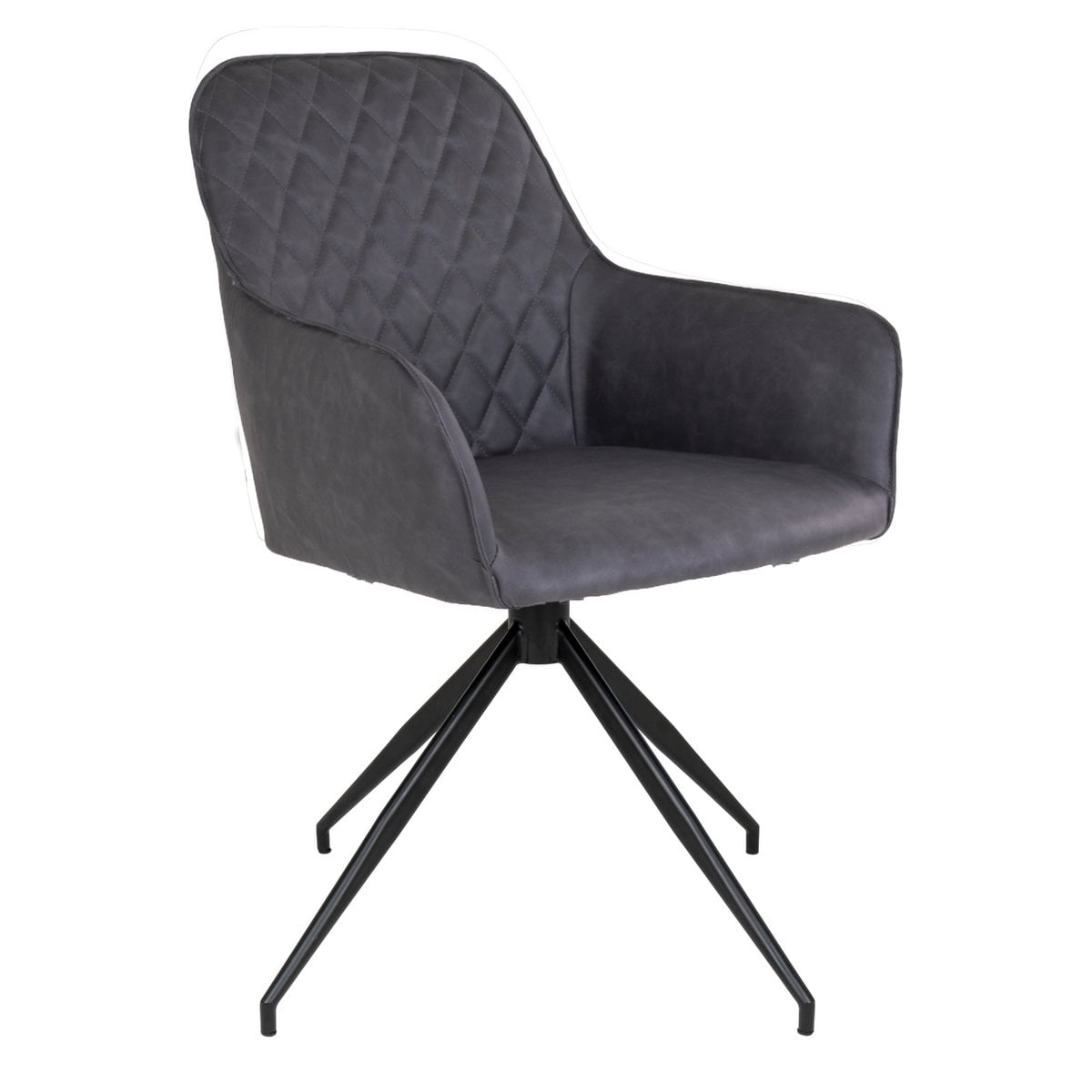 Chaise de salle à manger Harbo pivotante en cuir PU gris foncé avec pieds en métal noir