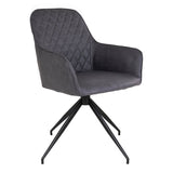 Chaise de salle à manger Harbo pivotante en cuir PU gris foncé avec pieds en métal noir