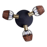 Plafond 3 "Corbis" Rondel, tache métallique en noir, avec or et rotin, avec douille E14, pour salle à manger, salon, couloir ou bureau, éclairage pour le salon, la salle à manger ou le bureau, 38 cm de diamètre de diamètre