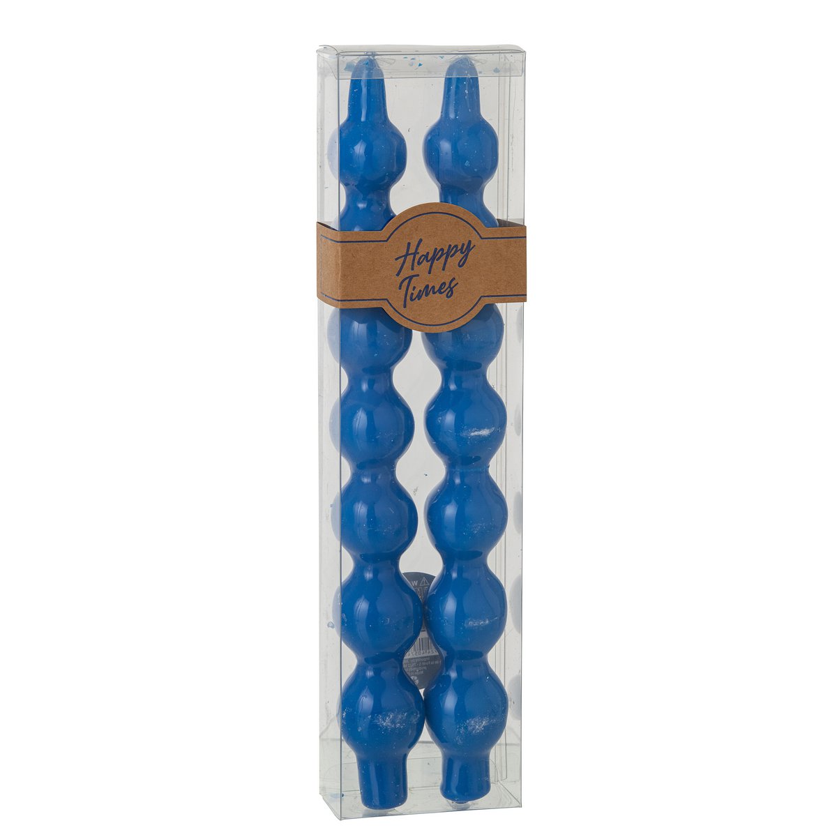 Bougie J-Line Gourd bleue allumée, créant une ambiance chaleureuse dans un salon.