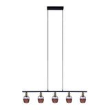 5 pendentif "Corbis", lampe conjugale en noir en noir, avec de l'or et du rotin, avec une douille E14, pour une salle à manger, un salon, un couloir ou un bureau, 100 cm de long