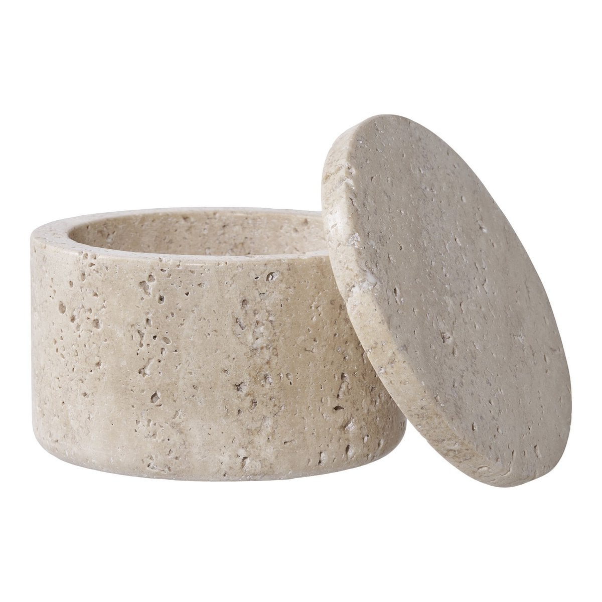 Pot de rangement en travertin, avec des bijoux