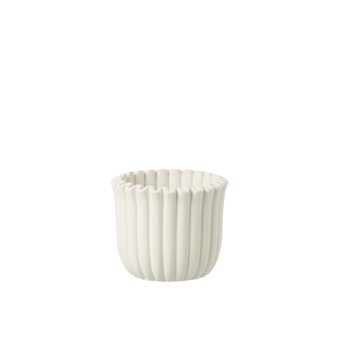 Pot de fleur J-Line Ribbed en céramique blanche, style moderne