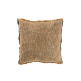 Coussin J-Line Bords Effilochés en polyester et coton marron clair et vert, vue de face