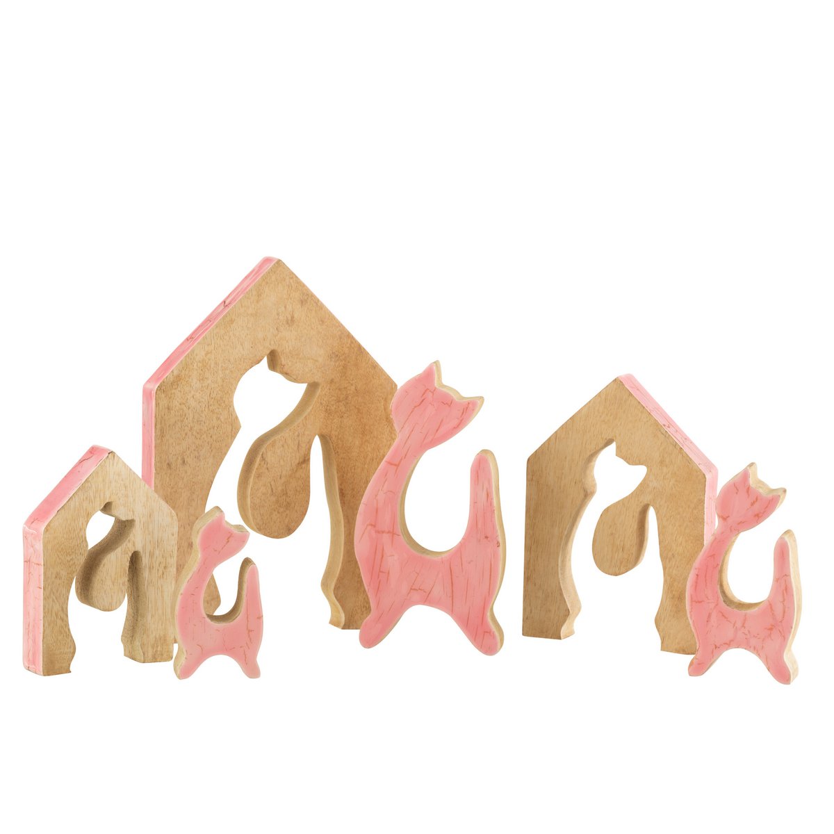 Décoration chat en bois, vue latérale montrant les couleurs