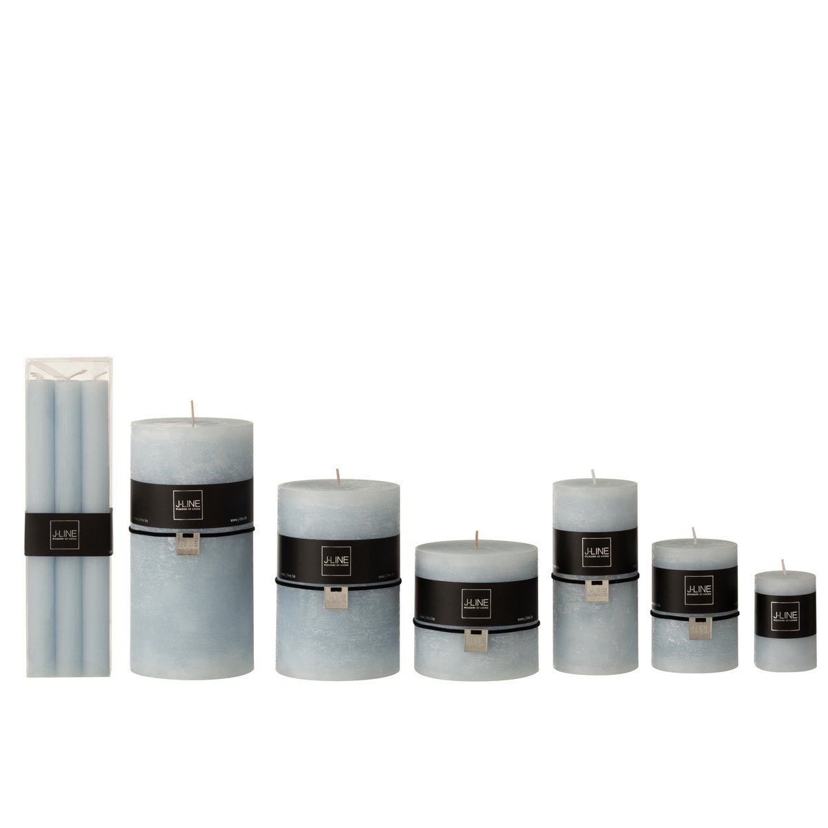 Coffret de bougies J-Line en bleu clair, vue de face