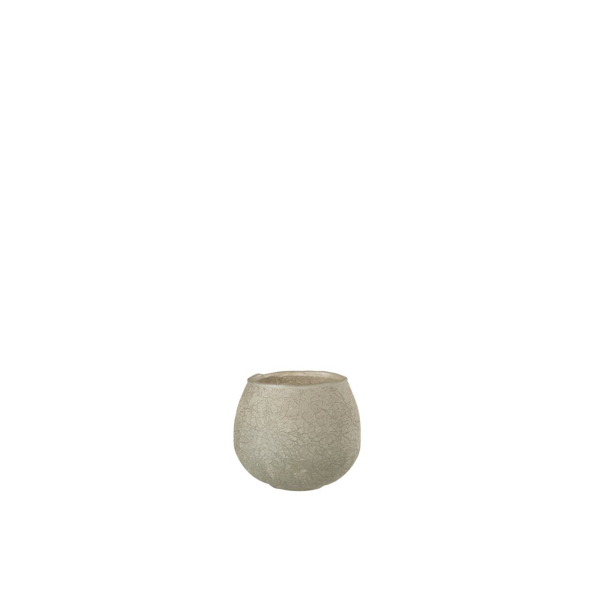 Bougeoir J-Line Crackle Ball en verre gris, avec bougie allumée