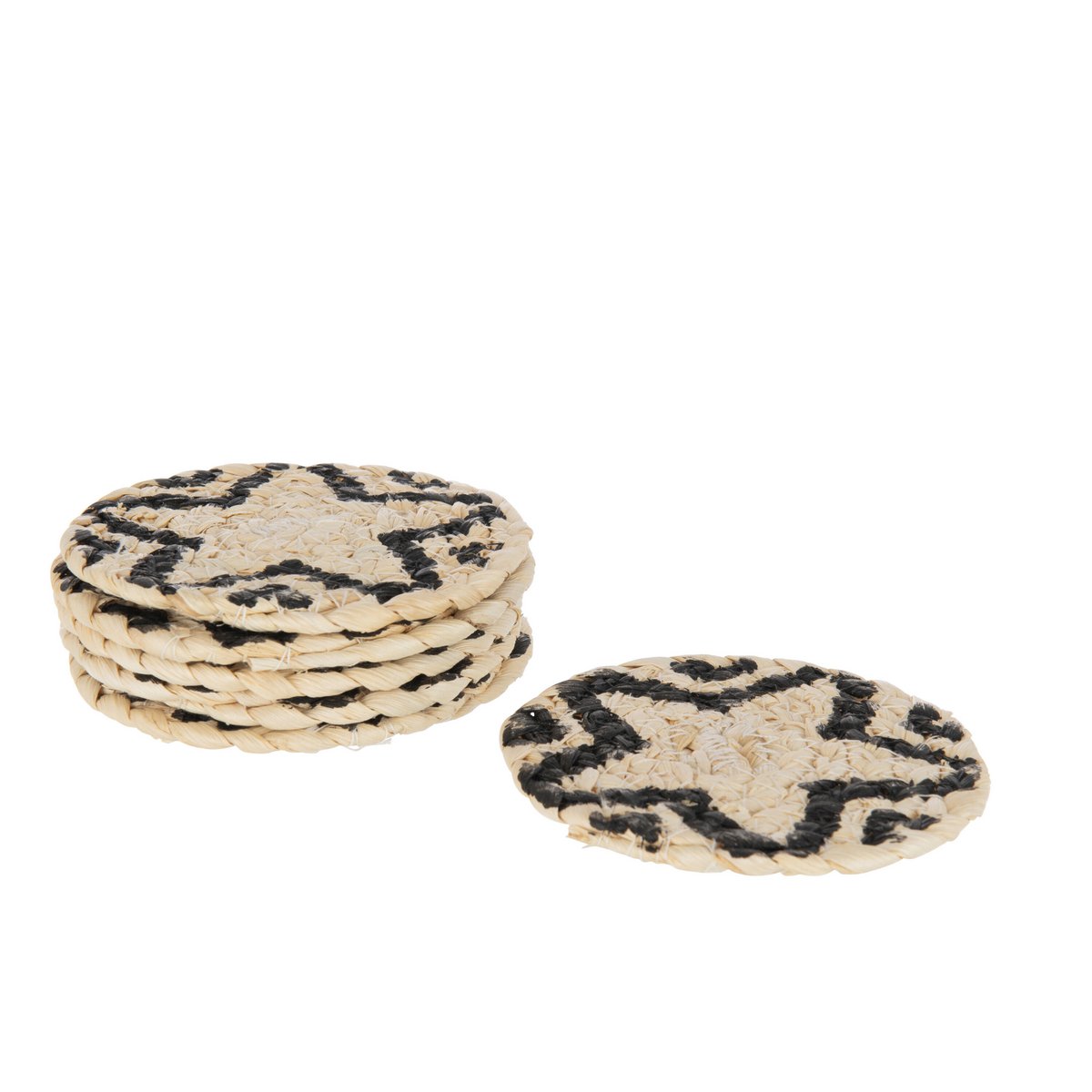 Sous-verres J-Line en jute naturel et noir, vue de dessus