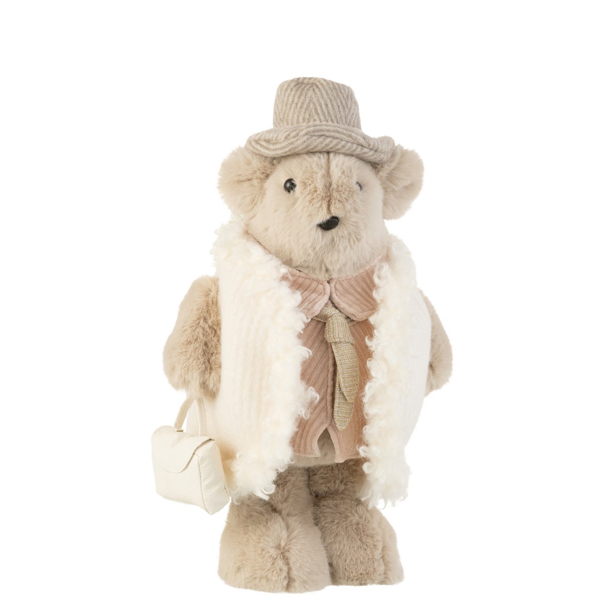 Figurine ours en textile beige de J-Line, vue de face