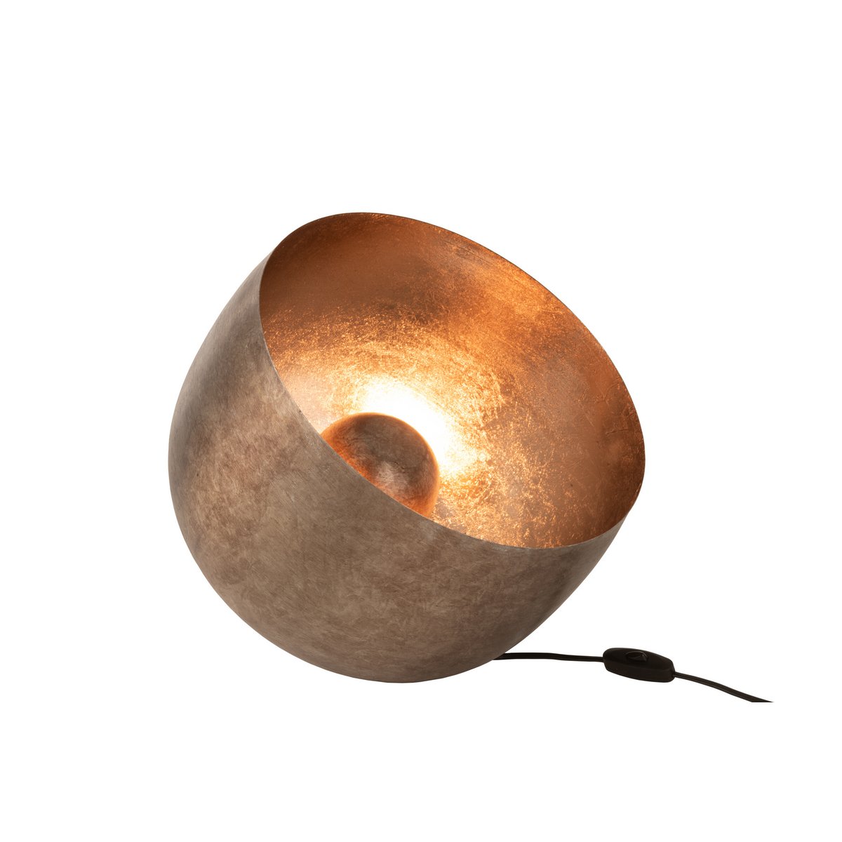 Vue latérale de la lampe J-Line ronde, métal doré.