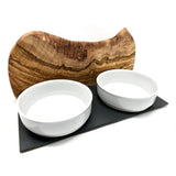 Station d'alimentation MOUNTAIN 2x bol en porcelaine 0,9 litre bois d'olivier