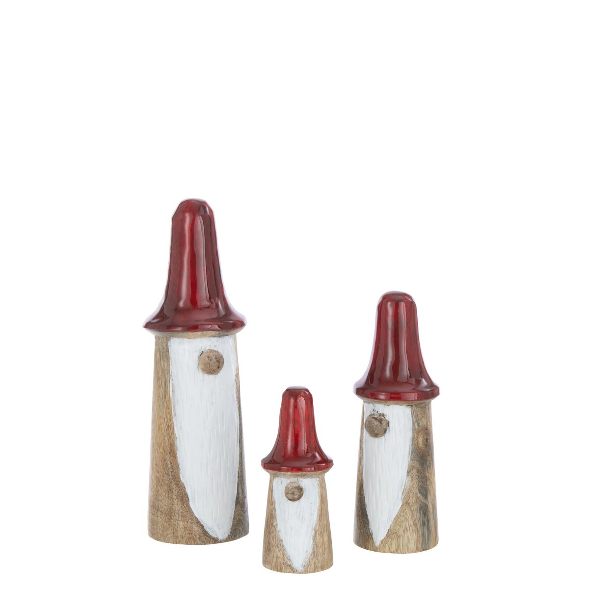 Gnome champignon J-Line en bois naturel et rouge - décoratif