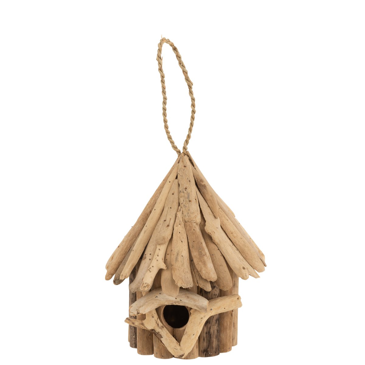 Nichoir J-Line en bois naturel, vue de face avec détails du grain de bois