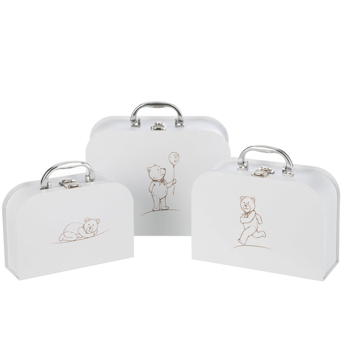 Lot de 3 valises décoratives Ours Blanc en carton par J-Line, vue de face