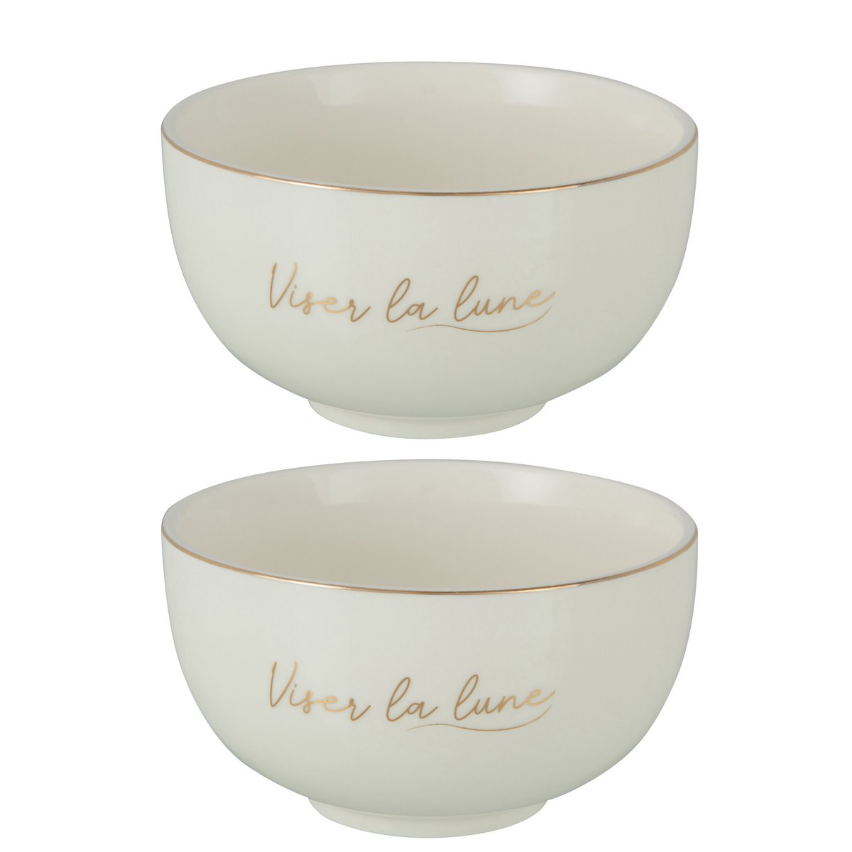 Bol J-Line Viser La Lune en porcelaine blanche et dorée, élégant et moderne.