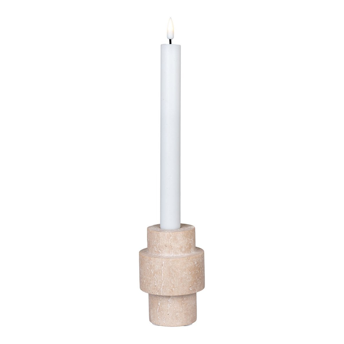 Bougeoir en travertin naturel, vue de face, couleur beige
